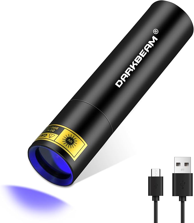 DARKBEAM UV Flashlight 365nm Black Light, Mini & Powerful Woods Lamp USB -C LED Rechargeable, Blacklight Flashlights Portable Pet Cat Urine Detector - Rock, Fluorescent Detection, Resin Curing