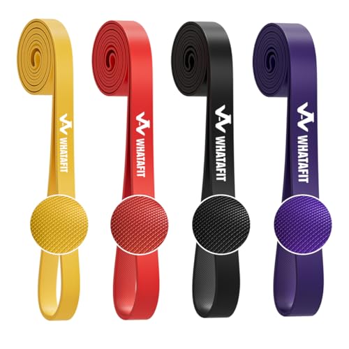 WHATAFIT Resistance Bands, 5 Level Pull Up Assistance Bands for Working Out | Natural Latex Rubber, Progressive Tension, Exercise Loop for Full-Body Fitness, Portable Gym Bag, Warm-Up & Stretch
