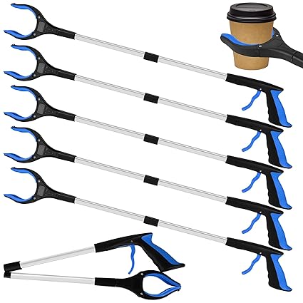 6 Pack 32 Inch Commercial Trash Grabber for Elderly Assist, Heavy Duty Lightweight Reacher with Ergonomic Handle & Non-Slip Grip, Multi-Use Outdoor Home Garden Cleanup Mobility Aid Tool