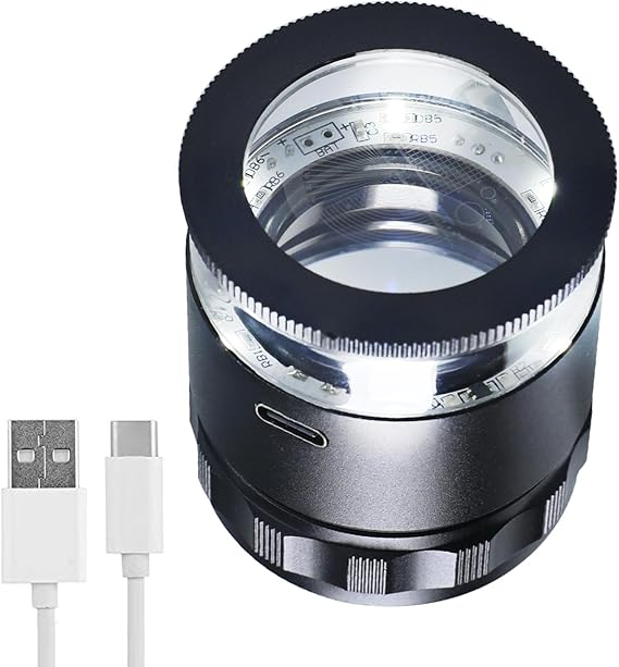 10X Rechargeable Jewelers Loupe Magnifier with LED Light & Detachable Reticle Scale, 25mm Field of View, Adjustable Focus Scale Loupe Jewelry Magnifying Glass for Gems, Coins, Watches, Close Work