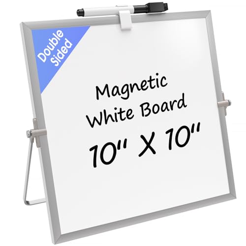 MaxGear Small White Board with Stand, 10" x 10" Double-Sided Magnetic Aluminium Frame Whiteboard, Mini Dry Erase Board for Drawing, Kitchen Grocery List, Memo, Planning