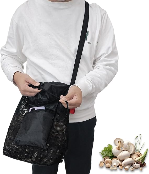 1 Pc Mesh Foraging Bag with Drawstrings & Bottom Support for Mushrooms,Herbs, Wild Plants, Durable Harvesting Morel Picking Bag with Adjustable Shoulder Strap, Outdoor Sacks for Mushrooms Hunting