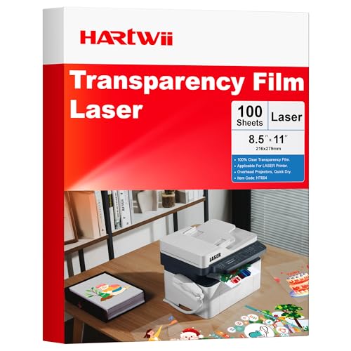 Hartwii Laser Transparency Film,100 Sheets Overhead Projector Film for Laser Jet Printer,Letter Size 8.5x11"Color Transparent Paper for OHP Copier Photo Transparent Film,Office and School Supplies