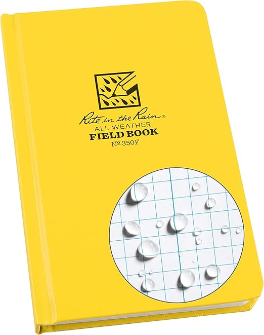 Rite in the Rain Weatherproof Hard Cover Notebook, 4.75" x 7.5", Yellow Cover, Field Pattern (No. 350F-X)