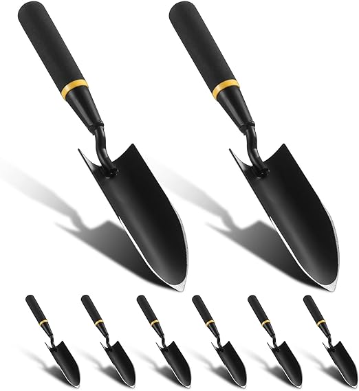 8 Pcs Garden Hand Trowel Heavy Duty Carbon Steel Garden Shovels Tools with Resin Rubberized Handle for Camping, Digging, Soil Planting, Transplanting, Lawn Yard Farm (Narrow Shovels)