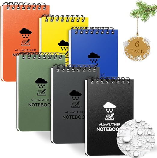 COIDEA 6 Pack Waterproof Notebook, 3 x 5 Pocket Notepad, Top-Spiral Weatherproof NotePad, All Weather Police Pocket Notebook Little Memo Steno Note Pads for Outdoor Office School Recording