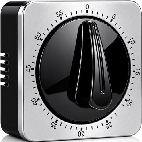 Kitchen Timers for Cooking, Chef Cooking Timer Clock with Loud Alarm - 100% Mechanical Desk Timer - No Batteries Required - Magnetic Backing, Exquisite Stainless Steel Body - Countdown Reminder