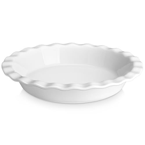MALACASA 40 Oz Ceramic Pie Pan 9 Inch, Fluted Pie Dish for Quiche | Baking, Versatile for Quiche, Pie, Tart, Casserole, Oven, Microwave, Dishwasher Safe, Non-Stick Glaze, Even Heat Distribution