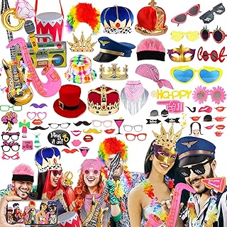 Bulk Opulent Photo Booth Props Set for Adult, Novelty Funny Hats and Glasses, Colorful Wig, Inflatable, Phtot Booth Props Kit for Graduation, Wedding, Birthday, Bachelorette and All Occasions
