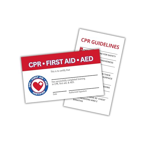 Lashicorn CPR and First Aid AED Certification Cards | 30 pk 2x3.5” Wallet Sized Business Paper Quick Reference Guide Fill Out Name Training Certificate