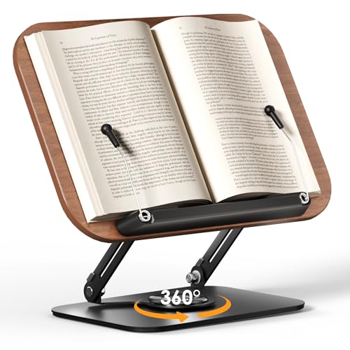 SupeDesk Book Stand for Reading, Adjustable Book Holder with 360° Rotating Bases, Foldable Designs, and Elastic Clips, Multifunctional Display Stand for Recipe, Cookbooks, Magazines, Tablets, Laptops