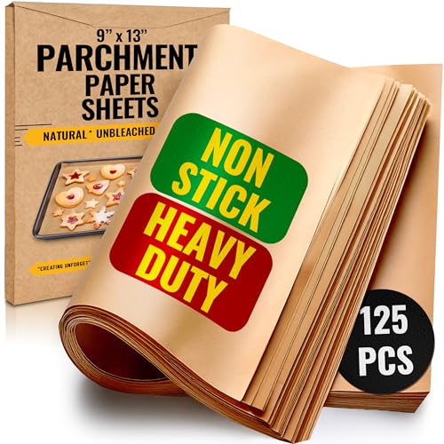 125 Pcs 9x13" Parchment Paper Sheets by Baker's Signature | Baking Unbleached - Perfect for Baking, Precut Non-Stick Eco-Friendly, Will Not Curl or Burn