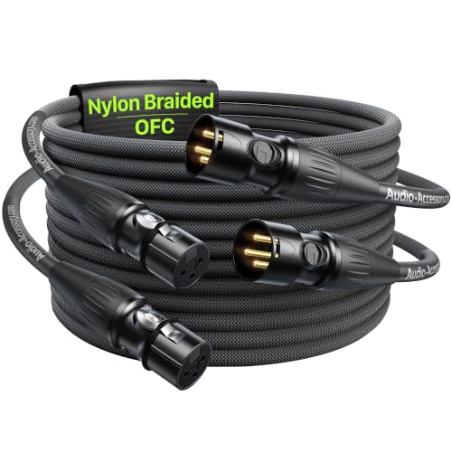 AA AUDIO ACCESSORY XLR Cables 10ft, Neutrik REAN Connectors, Dual Shielded | 2-Pack Mic Cable, Gold-Pins, 21AWG 99.99% OFC, Kevlar-Reinforced Heavy Duty Nylon Braided Noiseless Balanced Microphone Cable