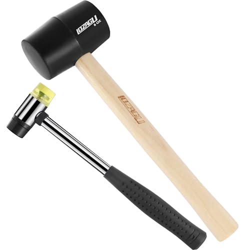 LOZAGU 2-Pack Rubber Mallet Hammer Set, 8oz & 25mm Small Rubber Mallet Hammer Tool, Rubber Mallet for Flooring, Tent Stakes, Woodworking, Camping, Crafts, Jewelry Wood Rubber., LOZ-M0825