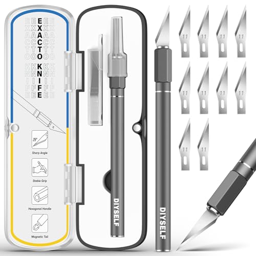 DIYSELF Exacto Knife 12 Pcs Exacto Knife Set with Case Craft Hobby Precision Knife with 11 Blades for Crafting Paper Scrapbooking Models 3D Printing Clay Rubber Stamps, Gifts for Women Adults Her Men