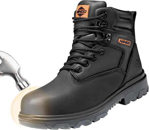 NINGO Work Boots for Men, Steel Toe Waterproof Boots with Puncture Proof, Oil & Slip Resistant, Comfortable Mens Construction Boot with EH Protection, Leather Shoes for Industrial