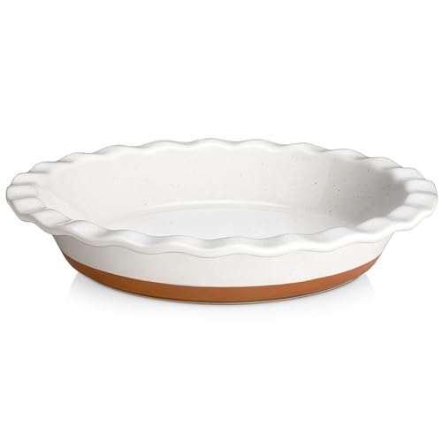 MALACASA Ceramic Pie Pan for Baking - 9 inch Pie Plate, Quiche Baking Dish | 42 oz Pie Dish , Deep Dish Scratch-Resistant Perfect for Apple Pie, Pot Pie, Quiche, Tart, Series TARA