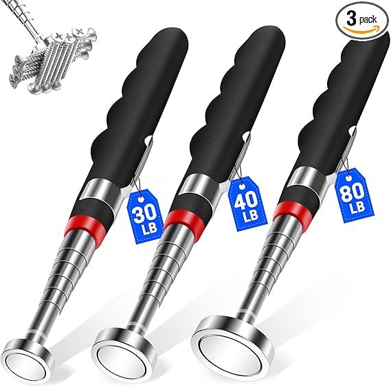 3PCS Telescoping Magnetic Pick Up Tool Extendable up to 31", 30lb 40lb 80lb Telescopic Magnet Stick with Extra Strong Magnet for Men, Husband, Birthday, Father's Day, Christmas