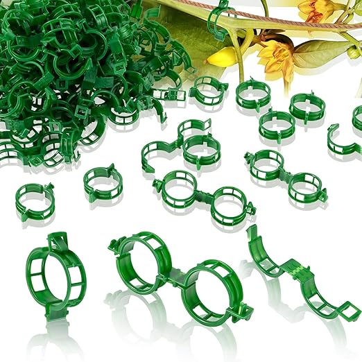 200Pcs Secured Plant Support Clips - Tomato Clips for String Trellis, Grape Vine Grid Clamp for Garden Netting Climbing Plants, Fixing Stem and Vine (Green)