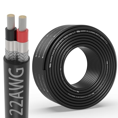 22 Gauge 2 Conductor Shielded Wire 25FT, UL2464 22 AWG 2 Shielded Cable | Tinned Copper Stranded 22/2 CNC Wire for CNC VFD Spindle, Stepper Motor, 3D Printer, Sound, Speaker, Signal Transmission