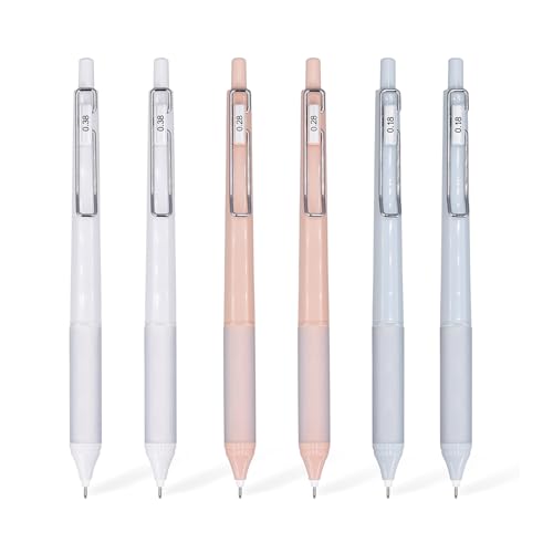 UPENOTE 6pcs Gel Pen set, Black Ink Pens 0.18mm /0.28mm / 0.38mm Ultra Fine point Smooth Writing Pens with Silicone Grip, Retractable Cute Pens for Journaling NoteTaking sketching drawing stationery