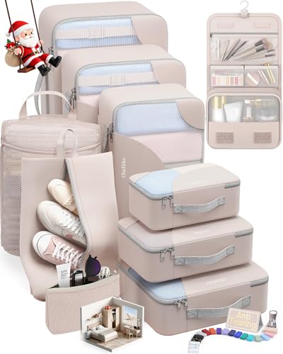 10 Set Packing Cubes for Travel, Gifts for Women Mom,Anti-Tearing Suitcase Organizer for Luggage with Shoe & Hanging Toiletry Bag,OlarHike Vacation Essentials & Accessories for Cruise Ship