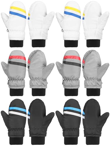 SATINIOR 6 Pairs Kids Winter Snow Mittens Gloves Waterproof Toddler Children Warm Baby Ski Gloves for Cold Weather(1-3 Years,Neutral Color)