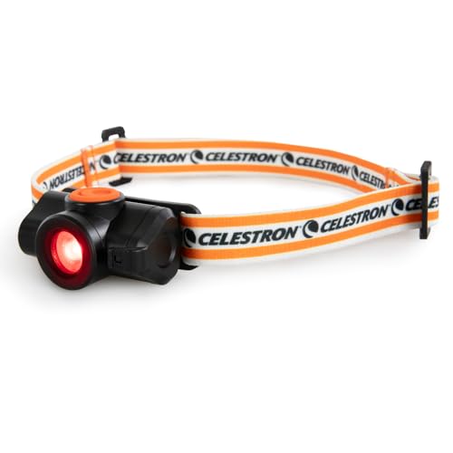 Celestron Night Vision Red LED Headlamp for Astronomy and Camping | Preserves Night Vision, Hands-Free Lighting, Up to 100-Hour Battery Life, 45° Adjustable Beam, Multiple Light Modes