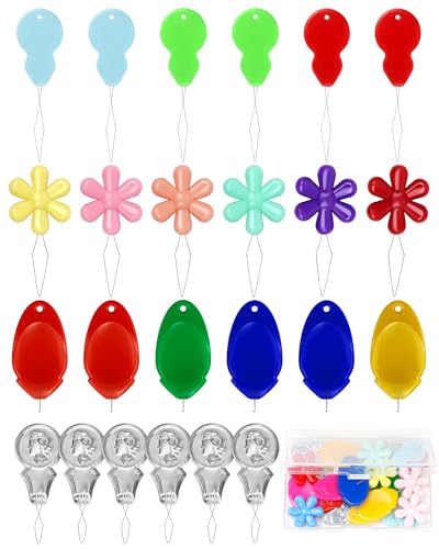 FIVEIZERO Needle Threaders Kit – 24 PCS Needle Threader for Hand Sewing,4 Type Simple Needle Threaders for Needles,Needle Threader for Sewing Machine & Embroidery Floss with Clear Storage Box
