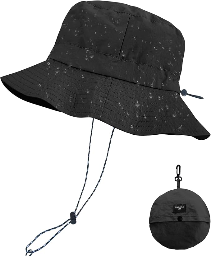 PFFY Quick Dry Waterproof Packable Bucket Hat for Women Men Outdoor Sun Hats with Detachable Chin Strap
