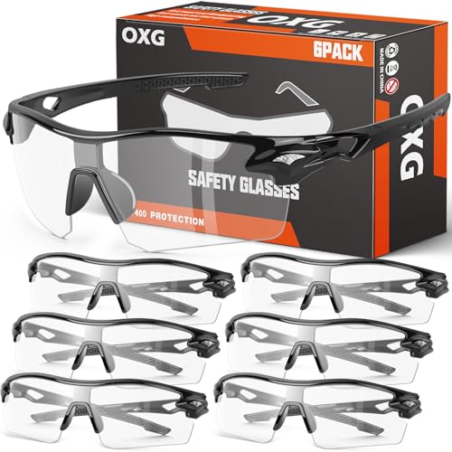 OXG 6 Pair Safety Glasses, Scratch Resistant Wraparound Lenses ANSI Z87.1 Protective Eyewear for Unisex (Clear Lenses)