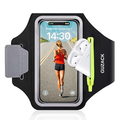 GUZACK Running Armband for iPhone 18 Pro Max 17 16 15, Galaxy S26 S25 S24, with Card Slot & Key Pockets, Running Phone Holder, Fit Up to 6.9 Inches Phone - Size S (Smaller Arm 9-14 in)