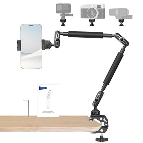 NEEWER 22" Magic Arm w Desk C Clamp, Overhead Camera Mount with Articulating Mic Boom Arm 1/4" 3/8" Threads for ARRI, Desktop Stand Holder for Phone Microphone Webcam Action Camera Video Light, UA057