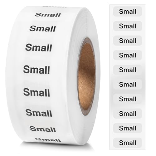250pcs Small Clothing Size Strip Labels, 1.25" x 5", Small, 250 Labels/Roll, Clear Size Strip Sticker for Shirts, Pants, Accessories, Retail Clothing