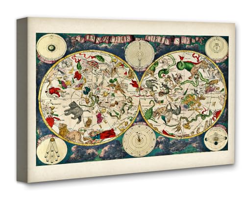 Astrology Posters - Planisphere Celeste Map - Zodiacs of the Night Sky - 28x36 Canvas Art Print - Great Vintage Zodiac Poster, Astrology and Aptitude Vintage Home Wall Decor for Astrology Enthusiasts