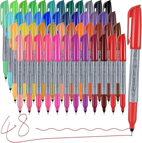 Affisure Permanent Markers, Ultra Fine Point Markers Set,48 Assorted Colors Work on Wood, Plastic, Paper, Metal, Stone, Glass for the Artist、Kids、Adult, 48 Count
