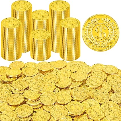 120 PCS Gold Coins, 1.4 in Plastic Gold Coins, 0.08 in Thick Fake Coins Pirate Coins Tokens Play Coins for Kids, Pirate Treasure Classroom Reward Adventure Theme Party Supplies for Pirate Party