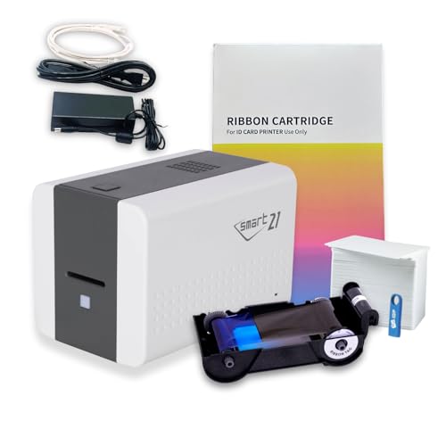 IDP SMART-21SK-EZ ID Card Simplex Printer Kit with Easy-Load Ribbon. PC Only Software, 100 Print YMCKO Color Ribbon, 100 PVC Plastic Cards & Now with IDP EasyCapture™ Photo Capture Tool Free Trial!