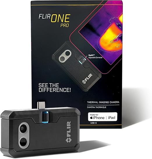 Flir One Pro - Thermal Imaging Camera for iOS Smartphones (iPhone 15 and Newer w/USB-C), 480x360 Super Resolution (160x120 Native IR)