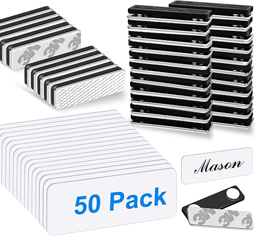 Magnetic Name Tags, 50-Pack Engravable Name Badge with Magnetic Backing, Reusable Name Tags(1" X 3")