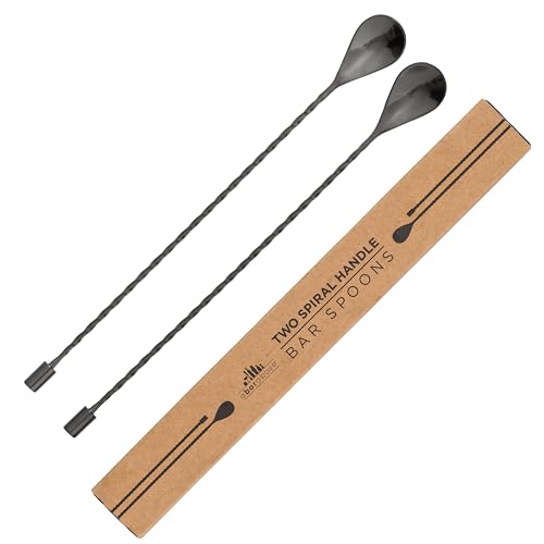 A Bar Above Bar Spoon Set, Spiral Handle, Stainless Steel Mixing Spoons for Cocktail Mixer Set, to Stir and Layer, Basic Professional or Home Bars Accessories (Black, Spiral)