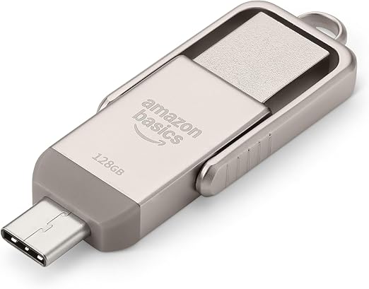 Amazon Basics 128GB USB Flash Drive, Thumb Drive Memory Stick with USB C and USB A Dual Ports, Champagne Silver