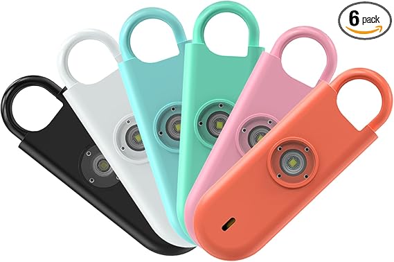 Fauxomor 140dB Personal Safety Alarm for Women, 6 Pack Safe Alarm Protection Keychain with Strobe Light & Low Battery Notice, Security Siren Self Defense for Kids Seniors College Girls, Multicolor