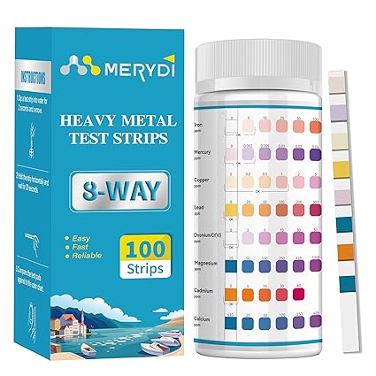 Heavy Metals Water Test Strips (8 Tests) - 100ct Home Water Testing Kit for Iron, Mercury, Copper, Lead, Chromium, Magnesium, Cadmium, Calcium-Well Home Tap City Drinking Water Testing Kit
