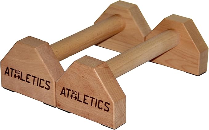 DC ATHLETICS® Push Up Bars – Parallettes with Anti-Slip Pads & Rock-Solid Base – Joint-Friendly Basebar -FSC-Certified Beech Wood – Calisthenics, Handstand & Planche Training