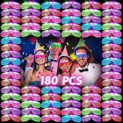 HONLYNE 180 PCS Light Up Glasses, Glow In The Dark Party Supplies, LED Glasses, Neon Flashing Glasses Bulk for Kids and Adults, Glow Glasses for Glow Party, Wedding, Birthday, Halloween, Rave Carnival