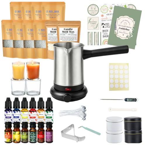 DIY Candle Making Kit with Temperature Control Wax Melter, Soy Wax Crafting Supplies