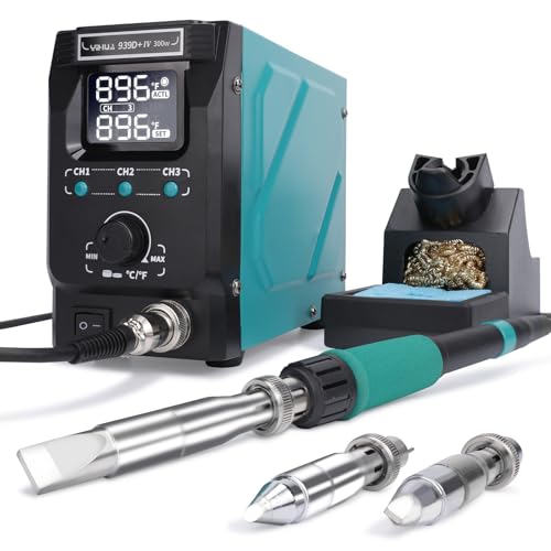 YIHUA 939D+ IV 300W Heavy Duty Soldering Iron Station for Stained Glass, Temp Adjustable Solder Station with Detachable Solder Iron, 3 Soldering Tips, 3 Pre-set Channels, Sleep Mode, ESD-Safe