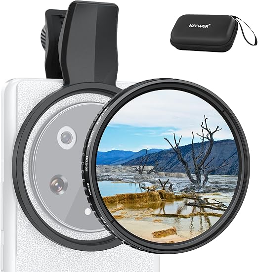 NEEWER 67mm Clip On Variable ND Filter for Phone, ND2-32 Neutral Density Photography Camera Lens Accessories Kit Compatible with Android Samsung Galaxy S25 Ultra Google Pixel Huawei, FL-B21