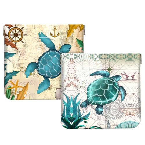 2Pcs PU Leather Small Squeeze Coin Purse Pouch Mini coin Bag Unique And Cute Wallet Cosmetic Bags Change Bag For Women Girls Men Map Turtle Pattern